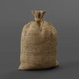 Textured 3D model of a tied, grungy burlap sack, ideal for realistic Blender asset creation.