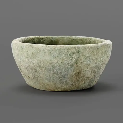 Realistic 3D stone bowl model, suitable for historical Blender scenes.