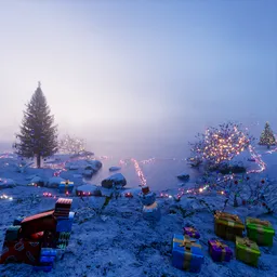 Foggy Christmas Lakeside Scene