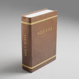 Detailed 3D rendering of a leather-bound Holy Bible, ideal for Blender graphic projects, with textured cover and gold lettering.
