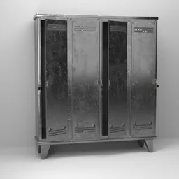 Realistic distressed texture on three-door metal locker, suitable for Blender 3D architectural rendering