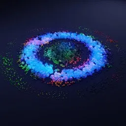 Blender 3D animated circular wave motion scene with colorful geometry nodes.