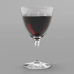 "High-quality realistic 3D model of a wine glass for Blender 3D. Perfect for kitchen scenes with detailed face and dark red, untextured design. Faceted edges and artistic render bring a unique touch to your project."