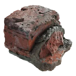 "Small piece of brick wall scan 3D model for Blender 3D - Perfect for creating ruins or abandoned buildings. Detailed Unreal Engine 5 render with high quality molten plastic and realistic photogrammetry cloud style. Ancient and grotty design with high resolution, ideal for use in Roblox and other game engines."