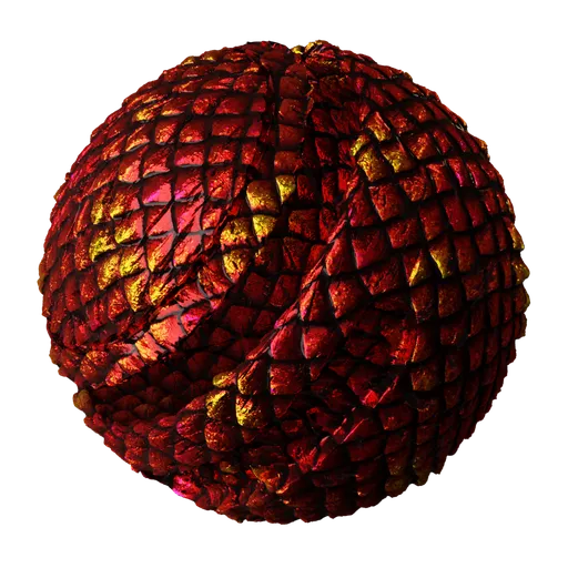 Seamless PBR Dragon Scales Skin texture for Blender with adjustable color, brightness, metallic effects, and surface wear.