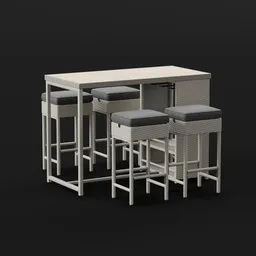 Bar Table Set with Four Wicker Stools