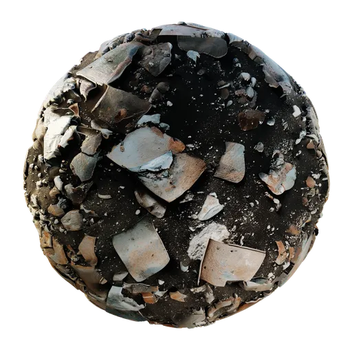 Scrap yard PBR material featuring gritty ground and metal debris for realistic texturing in Blender 3D projects.
