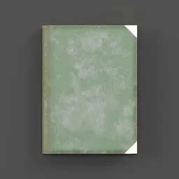 "Green covered book for Blender 3D - perfect for literature scenes in libraries. Rendered in Unity 3D, with weathered polaroid style and minimalist painting. Great addition to professional portfolios or game engines."