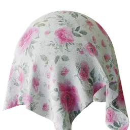 High-resolution white and pink floral PBR texture suitable for 3D Blender upholstery modeling.