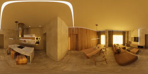 Modern wooden interior HDR with warm lighting, high-resolution 12K textured scene for realistic lighting effects