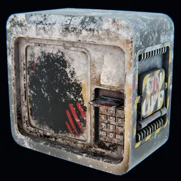 Detailed 3D model of a distressed, broken sci-fi computer with rusty textures suitable for Blender rendering.