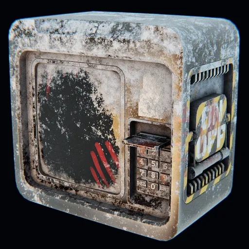 Detailed 3D model of a distressed, broken sci-fi computer with rusty textures suitable for Blender rendering.