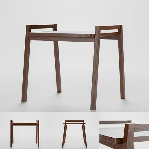 Detailed 3D wooden stool model with realistic textures and minimalist design, perfect for Blender renderings.