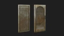 Antique-style 3D Blender model of a weathered and rusted door with intricate textures for historic or fantasy scenes.