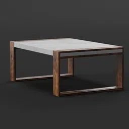 Detailed 3D model of a modern concrete-top table with wooden legs, suitable for Blender renderings.