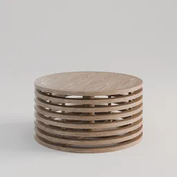 Elegant ring-designed wooden circular coffee table 3D model for Blender rendering.