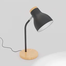"Minimalist gray desk lamp with adjustable cable. 3D model for Blender 3D, untextured with minor scratches. Pixar-inspired design featuring smooth light and rounded lines."