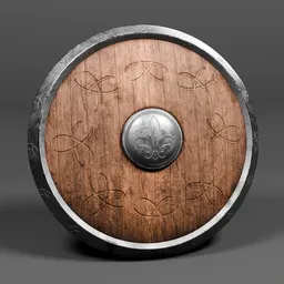 Detailed 3D model of an antique wooden shield with metal accents, created for Blender.