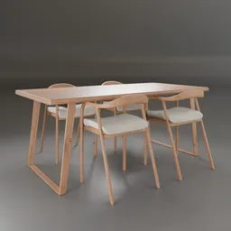 Modern wooden dining set with elegant chairs, designed for Blender 3D rendering and animation.