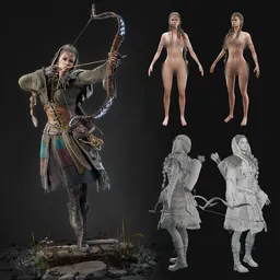 Realistic character female archer hunter