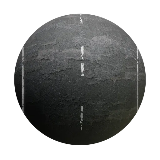 High-resolution PBR asphalt texture for 3D Blender, featuring a detailed 4K tileable patched road surface.