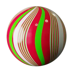 Glossy red and green striped PBR texture for 3D rendering in Blender, ideal for festive holiday scenes.