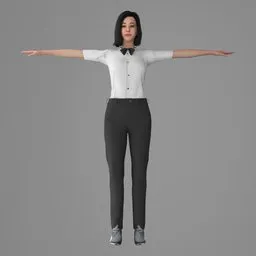 Woman Waiter Uniform Rigged