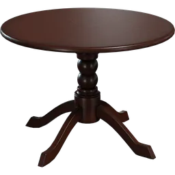 Detailed 3D model of a round wooden table with sturdy legs, designed for Blender rendering.