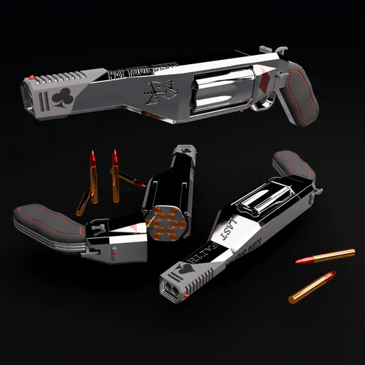 Highly detailed Blender 3D model of a futuristic gun with bullets and intricate design, ideal for gaming assets.