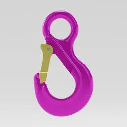 High-detail Blender 3D model of a magenta construction eye hook with precision latch.
