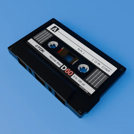 Realistic Blender 3D model of vintage TDK D-60 cassette, perfect for retro digital art and animation.
