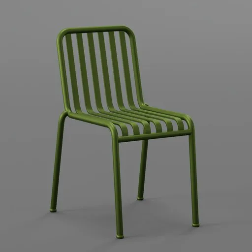 Green Slatted Metal Dining Chair