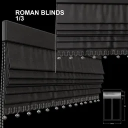 Detailed Roman blinds 3D model showcasing textures and materials, created in Blender 3.6 with cycles renderer.
