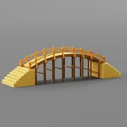 3D model of a stylized, cartoonish historic bridge with arched structure for game design, compatible with Blender.