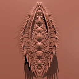 Double Dragon Fin 3D sculpting brush imprint for creating detailed animal textures in Blender 3D models.