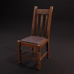 "Low-poly wooden classical chair for Blender 3D: game asset with oak material and rich woodgrain, untextured, retopology. Perfect for creating realistic 3D environments and virtual interiors."