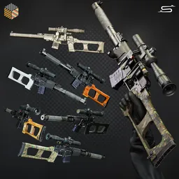 Animated 3D Vintorez rifle with high-resolution textures and multiple animation sequences for Blender rendering.