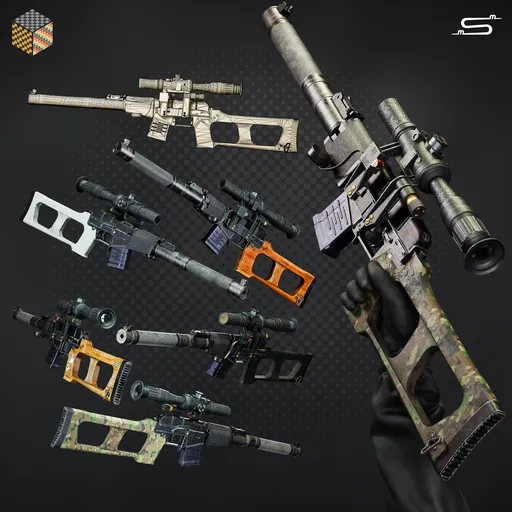 Animated 3D Vintorez rifle with high-resolution textures and multiple animation sequences for Blender rendering.