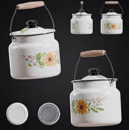 Vintage Enameled Floral Bucket Pot