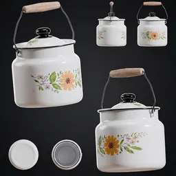 Vintage Enameled Floral Bucket Pot