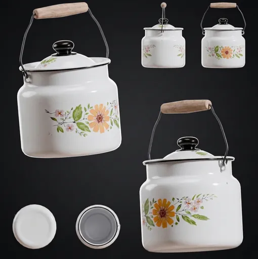 Vintage Enameled Floral Bucket Pot
