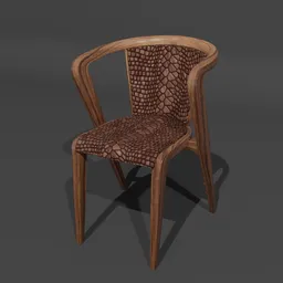 3D model of a vintage-style chair with crocodile leather upholstery, ideal for Blender 3D projects.