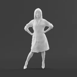 3D Blender model of a female doctor in low poly style, hands on hips posture, optimized for medical simulations.