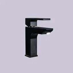 Realistic black matte 3D model of a modern bathroom sink faucet optimized for Blender rendering.