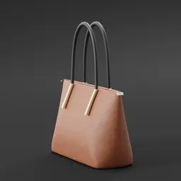 Realistic 3D model of a stylish cognac-colored handbag with elegant handles and gold accents for Blender.