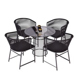 High-quality 3D rendering of a round table with four chairs, ideal for Blender 3D projects involving outdoor dining.
