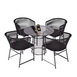 "Pool table and chairs set - ideal choice for outdoor furniture. This Blender 3D model features a table with four chairs, accompanied by a bottle of wine, glass, and metal: Peugeot Onyx. Perfect for creating stylish pool environments and gourmet areas with a touch of sophistication in outdoor settings."