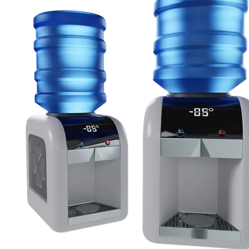 Detailed 3D model of a water cooler with bottle, designed in Blender, suitable for architectural renderings.