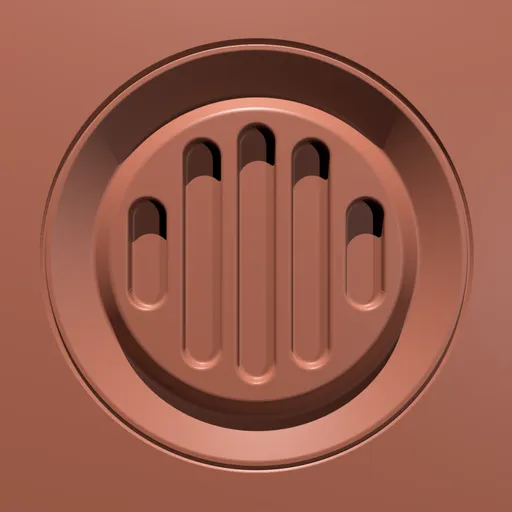 Blender-compatible 3D sculpting brush for creating precise circular vent details on hard surfaces.