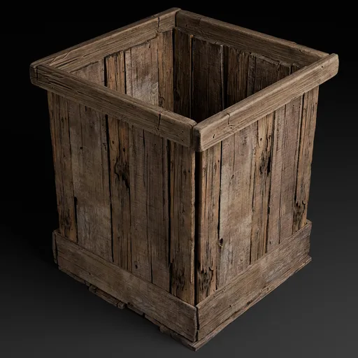 Realistic 3D wooden crate model, detailed texturing, ideal for game environments, created in Blender 3D.